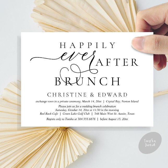 Convite Elopemento De Casamento, Feliz Sempre Depois De Br (Modern Classy Wedding Elopement, Happily Ever After Brunch Invitation Card, PDF, in White and Black)
