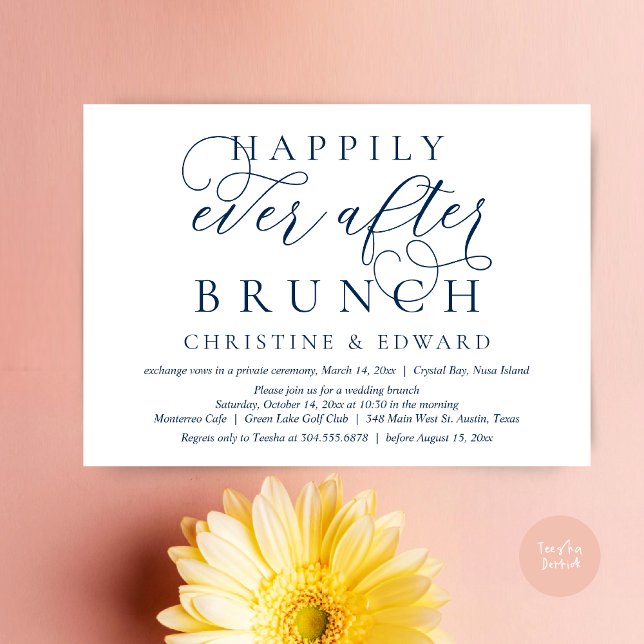 Convite Elopemento De Casamento, Feliz Sempre Depois De Br (Modern Classy Wedding Elopement, Happily Ever After Brunch Invitation Card, PDF, in Navy Blue)