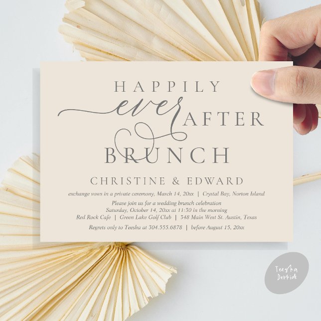 Convite Elopemento De Casamento, Feliz Sempre Depois De Br (Modern Classy Wedding Elopement, Happily Ever After Brunch Invitation Card, PDF, in Dark Grey Cream)