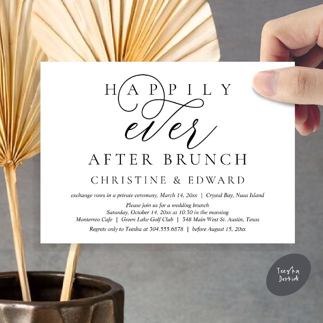 Convite Elopemento De Casamento, Feliz Sempre Depois De Br (Modern Classy Wedding Elopement, Happily Ever After Brunch Invitation Card, PDF, in Black and White)