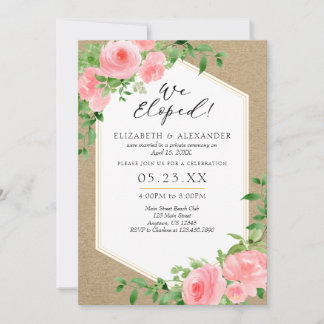 Convite Elopemento De Casamento Floral Cor-De-Rosa.
