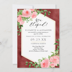 Convite Elopemento De Casamento Floral De Borgonha Rosa