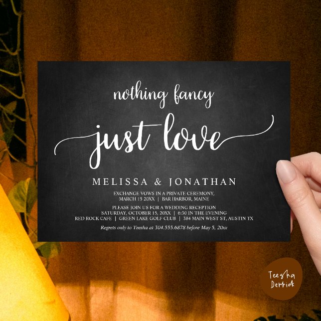 Convite Elopemento De Casamento, Nada De Rico Apenas Ame J (Wedding Elopement, Nothing Fancy Just Love Dinner Invitation Card, PDF, Rustic Cottage Chalkboard)