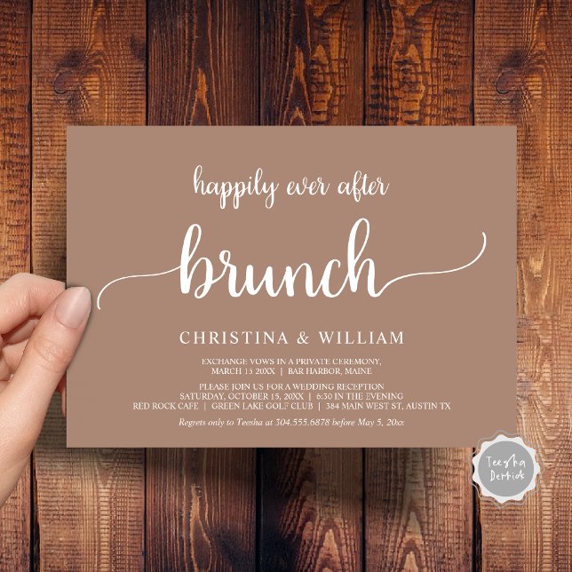 Convite Elopemento Russo De Casamento Feliz Para Sempre De (Rustic Wedding Elopement Happily Ever After Brunch Invitation Card, PDF, in Taupe Earthy)
