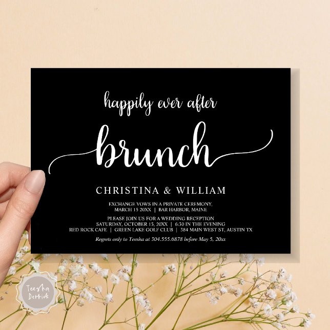 Convite Elopemento Russo De Casamento Feliz Para Sempre De (Rustic Wedding Elopement Happily Ever After Brunch Invitation Card, PDF, in Classy Black)