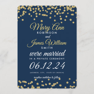 Convite Elopete Dourado Faux Glitter Confetti Marinho Azul