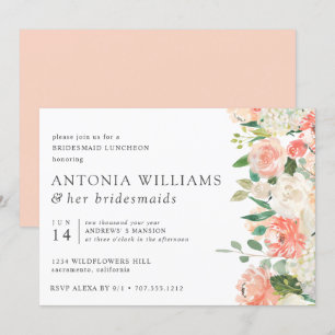 Convite Em Bloom Floral Peach Rosa Bridesmaid Luncheid 