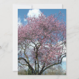 convite em branco, árvore florida de cerejeira