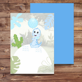 Convite em Branco DIY Dinossauro Azul Fofo Balão