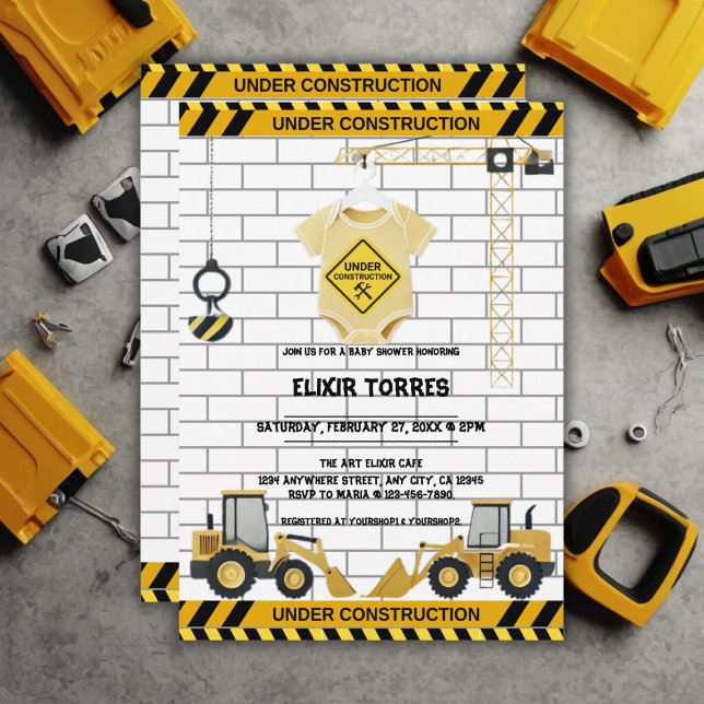 Convite Em Construção Chá de fraldas De Roupas De Bebê (Criador carregado)