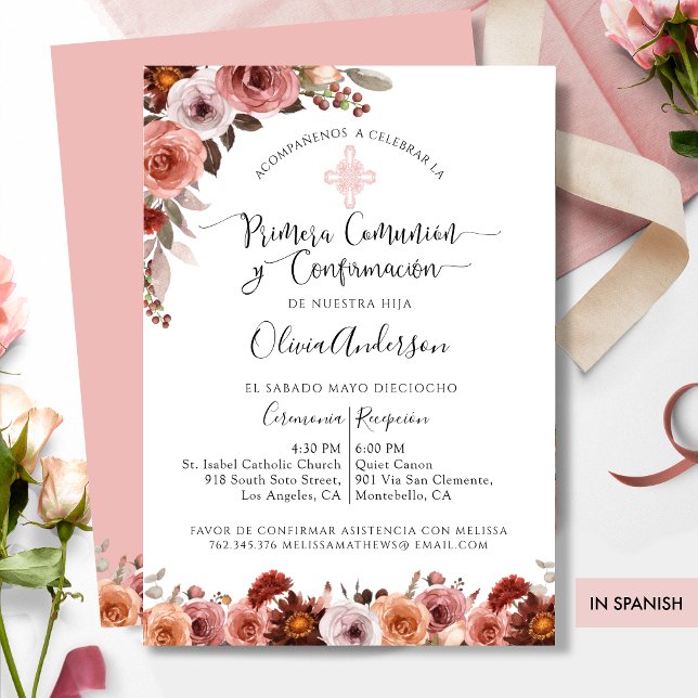 Convite Em espanhol, Primeira Comunhão e Confirmação Flora (Criador carregado)