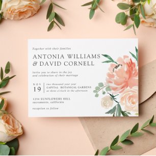 Convite Em flor Casamento de cor rosa-botânica-chic
