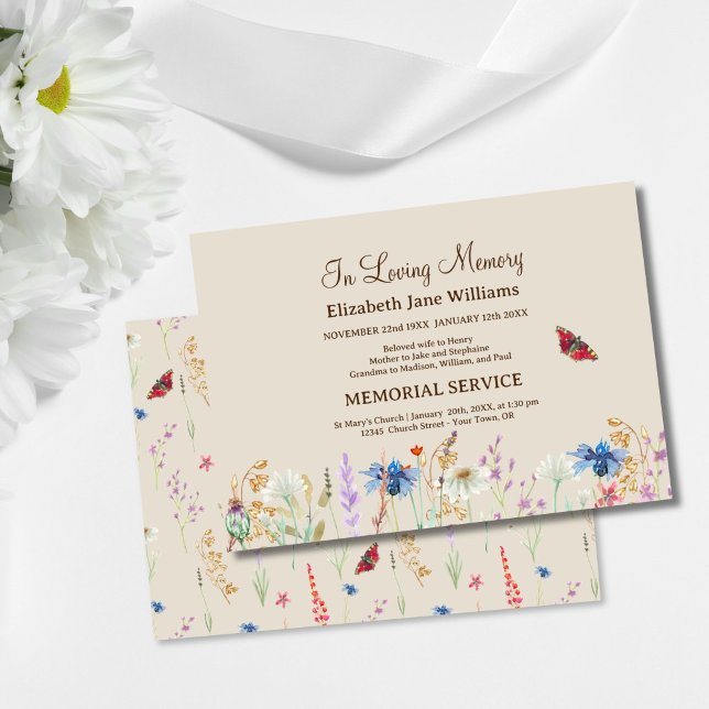 Convite Em Memória Funeral Flor Silvestre e Borboleta (Criador carregado)