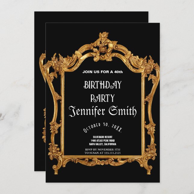 Convite em ouro de aniversário de 40 anos (Frente/Verso)