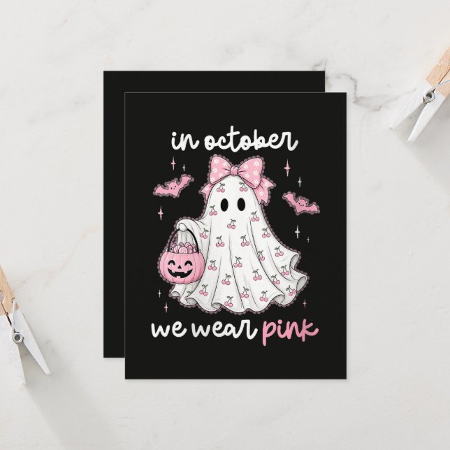 Convite em outubro usamos rosa fantasma Halloween (Frente/Verso In Situ)