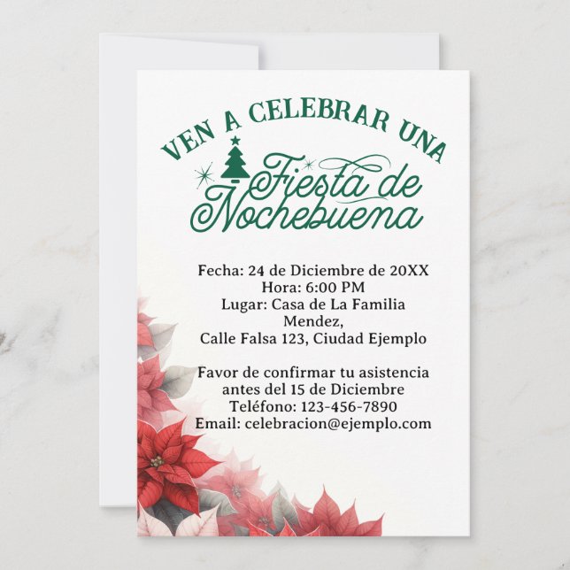 Convite em Português Festa de Natal à Noite (Frente)