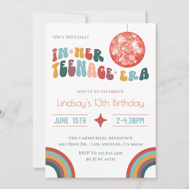 Convite Em Seu Aniversário De Groovy Era (Frente)