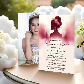 Convite Em Silver Plum Lace Gown Boho Burgundy Quinceanera