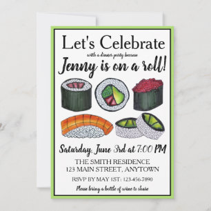 Convite Em uma Celebração de Parabéns (Rolinho de Sushi)