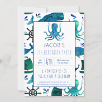 Embaixo do Sea Watercolor Kids Octopus Birthday