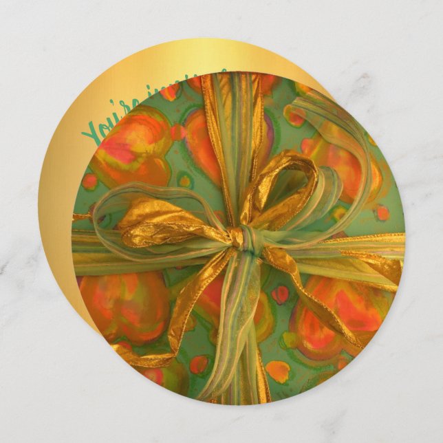 Convite Embalagem de presente verde-coração e arco (Frente/Verso)