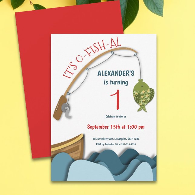 Convite Embarcação De Peixes Náuticos Cúbicos Primeiro Ani (Criador carregado)