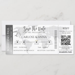 Convite Embarque Destino Destino Casamento cinza QR