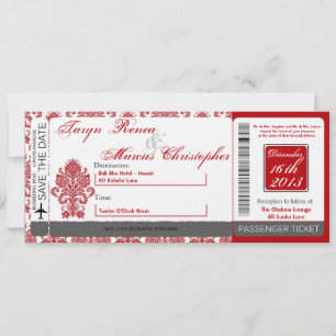 Convite Embarque Linen Wedation Damask Red