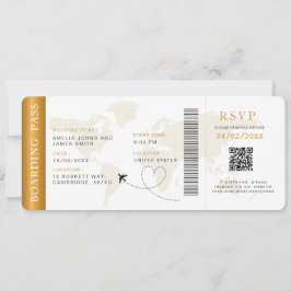 Convite Embarque Pass Destino Casamento QR código Rsvp
