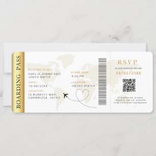 Convite Embarque Pass Destino Casamento QR código Rsvp