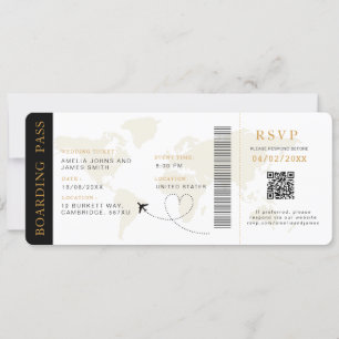 Convite Embarque Pass Destino Casamento QR código Rsvp