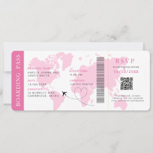 Convite Embarque Pass Destino Casamento QR código Rsvp