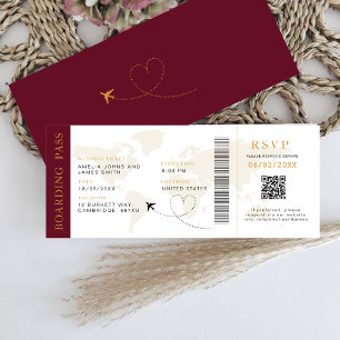 Convite Embarque Pass Destino Casamento QR código Rsvp