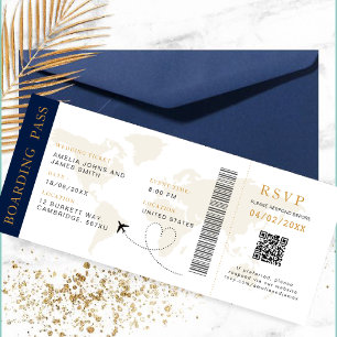 Convite Embarque Pass Destino Casamento QR código Rsvp