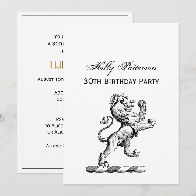 Convite Emblema de Crista com Leão Heráldico em Pé (Frente/Verso)