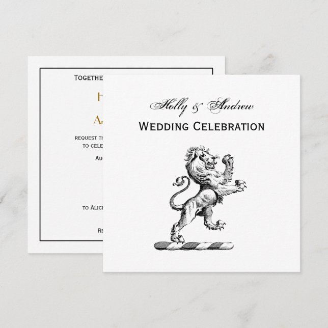 Convite Emblema de Elmo com Leão Heráldico em Pé (Frente/Verso)