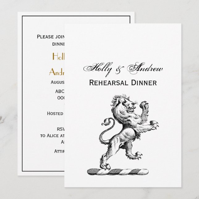 Convite Emblema de Elmo com Leão Heráldico em Pé (Frente/Verso)