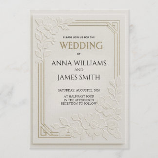 Convite Embossed Art Deco Floral Wedding