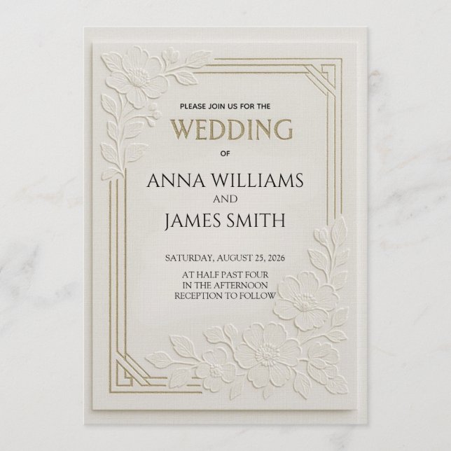 Convite Embossed Art Deco Floral Wedding (Frente)
