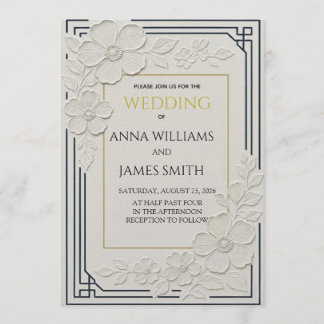 Convite Embossed Art Deco Floral Wedding