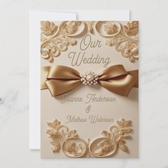 Convite Embossed Floral Wedding Invitation – Satin Bow & G (Frente)