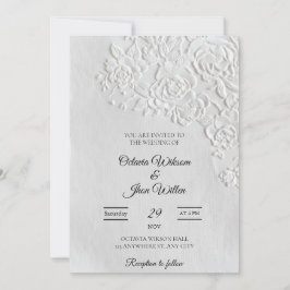 Convite Embossed Roses Deckled Edge Sage Wedding