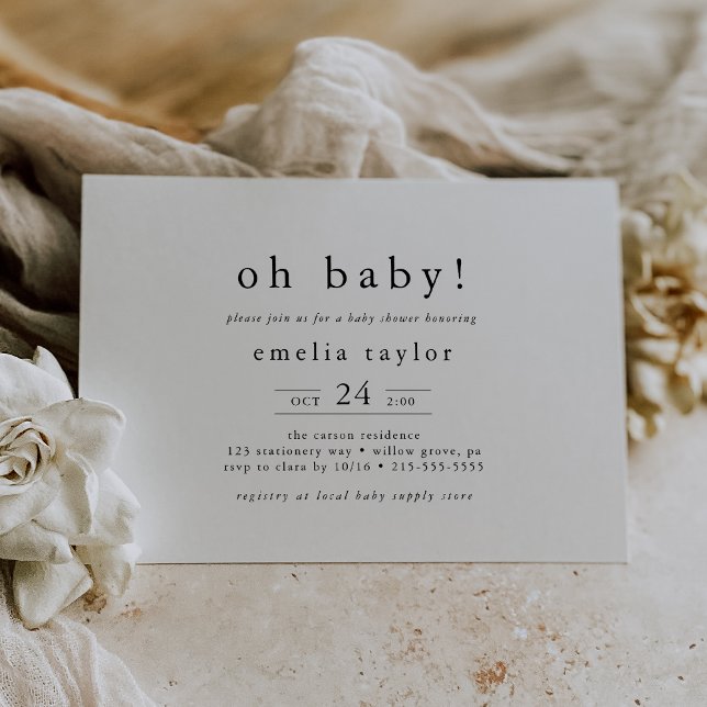 Convite EMELIA Black White Boho Simples Oh Baby Chá de fra (EMELIA Black White Boho Simple Oh Baby Baby Shower Invitation)