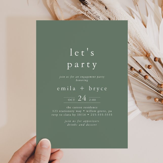 Convite EMELIA Forest Woodland Boho Sage Partido Vamos Ver (EMELIA Forest Woodland Boho Sage Green Let's Party Invitation)