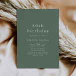 Convite EMELIA Forest Woodland Sage Green aniversário de 4<br><div class="desc">Este convite para aniversário de 40 anos verde da floresta é perfeito para uma festa de aniversário adulta marcenaria de madeira. O design verde-sábio escuro apresenta uma tipografia simples e rústica com uma sensação de montanha de floresta.</div>