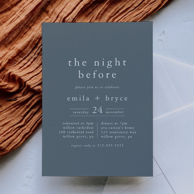 Convite EMELIA Marinho Azul Na Noite Antes Do Janto De Ens (EMELIA Navy Blue The Night Before Rehearsal Dinner Invitation)