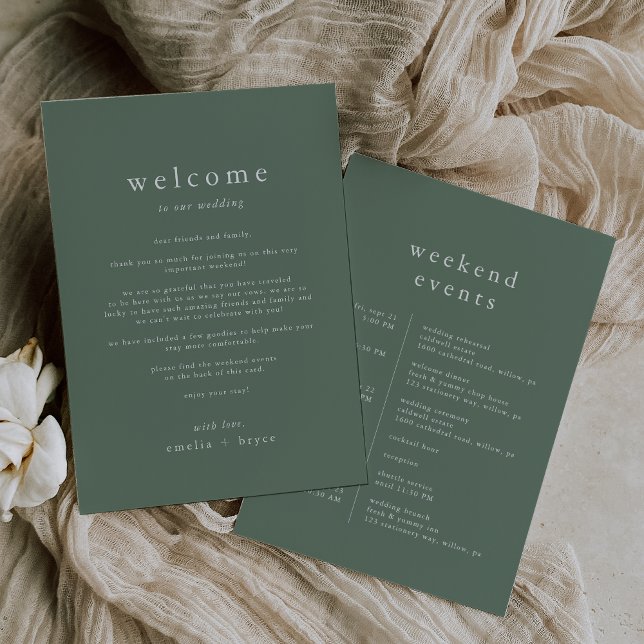 Convite EMELIA Sage Weding Weekend Itinerary Modelo (EMELIA Sage Wedding Weekend Itinerary Template)
