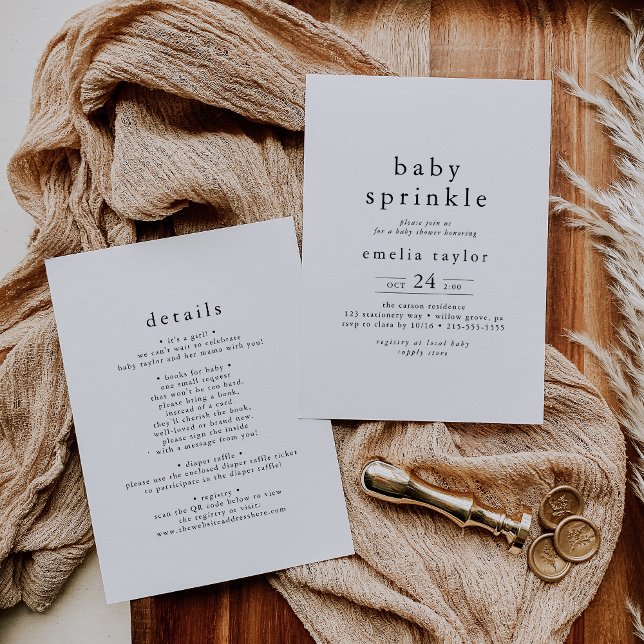 Convite EMELIA Simples Boca Neutra Bo Simples (EMELIA Unique Neutral Boho Simple Baby Sprinkle Invitation)