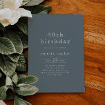 Convite EMELIA Winter Minimalist Dusty Blue aniversário de<br><div class="desc">Este convite à aniversário de 40 anos azul minimalista de inverno é perfeito para uma festa de aniversário adulta moderna. A design minimalista apresenta uma tipografia simples,  mas na moda,  sobre cinzas de ardósia com ar de sofisticação moderna.</div>