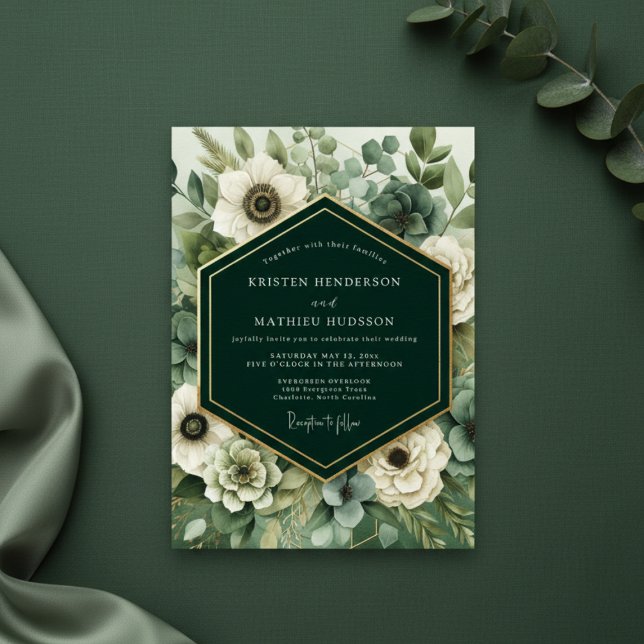 Convite Emerald Bloom Romance Wedding (Criador carregado)